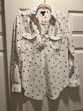 Ann Taylor White Blouse with Black Polka Dots